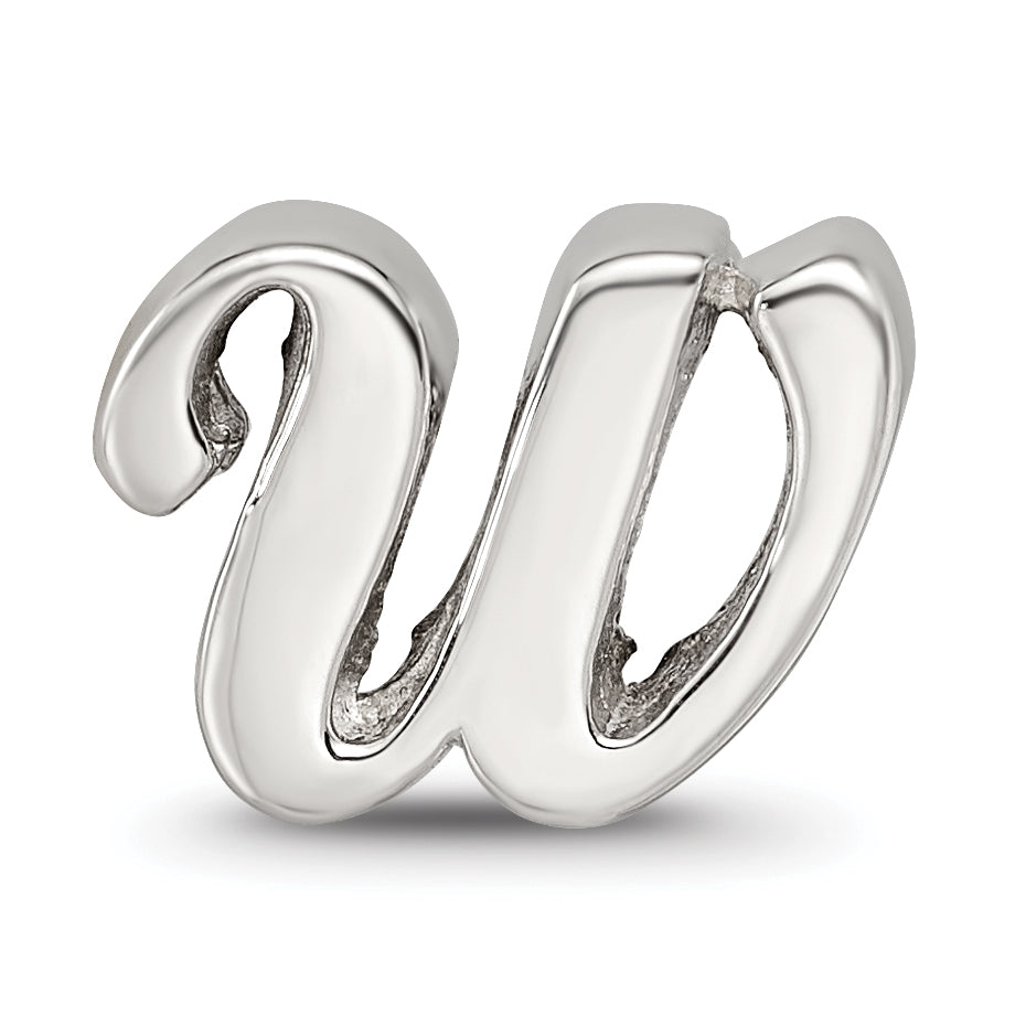 Sterling Silver 925 Script W Bead Polished Solid Classic Design