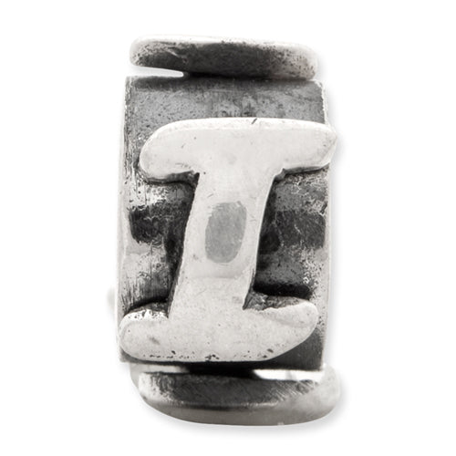 Sterling Silver 925 Antiqued Alphabet Bead with Letter I, Casted Solid Design