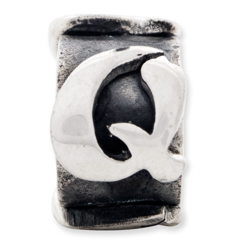Sterling Silver 925 Antiqued Letter Q Bead for Personalized Jewelry