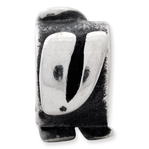 Sterling Silver 925 Antiqued Letter V Bead Casted Solid Elegant Design