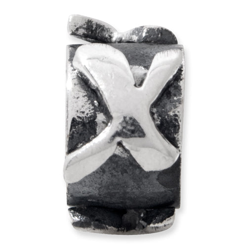 Sterling Silver 925 Antiqued Letter X Bead Solid Casted for Custom Jewelry