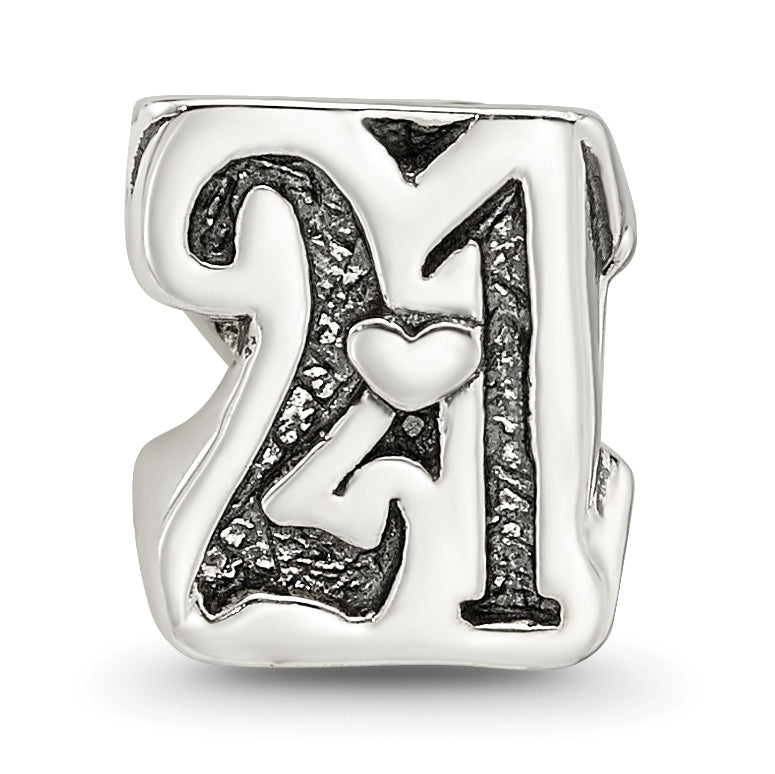 Sterling Silver 925 Sweet 21 Bead with Antiqued Finish  Solid and Gift Ready