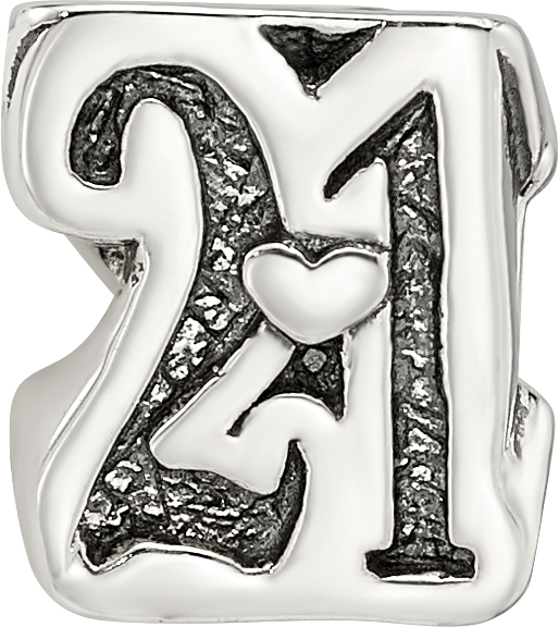 Sterling Silver 925 Sweet 21 Bead with Antiqued Finish  Solid and Gift Ready