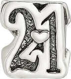 Sterling Silver 925 Sweet 21 Bead with Antiqued Finish  Solid and Gift Ready