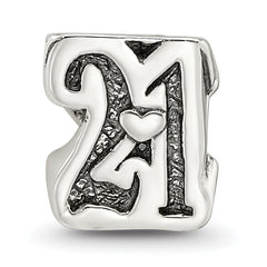 Sterling Silver 925 Sweet 21 Bead with Antiqued Finish  Solid and Gift Ready