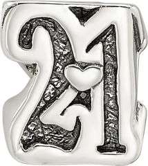 Sterling Silver 925 Sweet 21 Bead with Antiqued Finish  Solid and Gift Ready