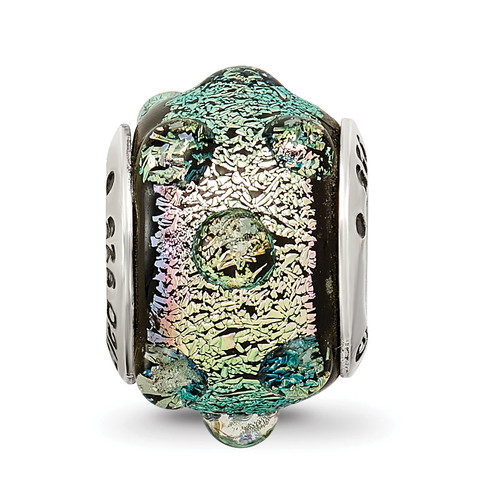 Sterling Silver 925 Purple Dichroic Glass Bead with Antiqued Finish