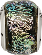 Sterling Silver 925 Dichroic Glass Bead with Antiqued Finish, 4mm Opening