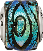Sterling Silver Reflections Bead with Green Dichroic Glass and Antiqued Finish