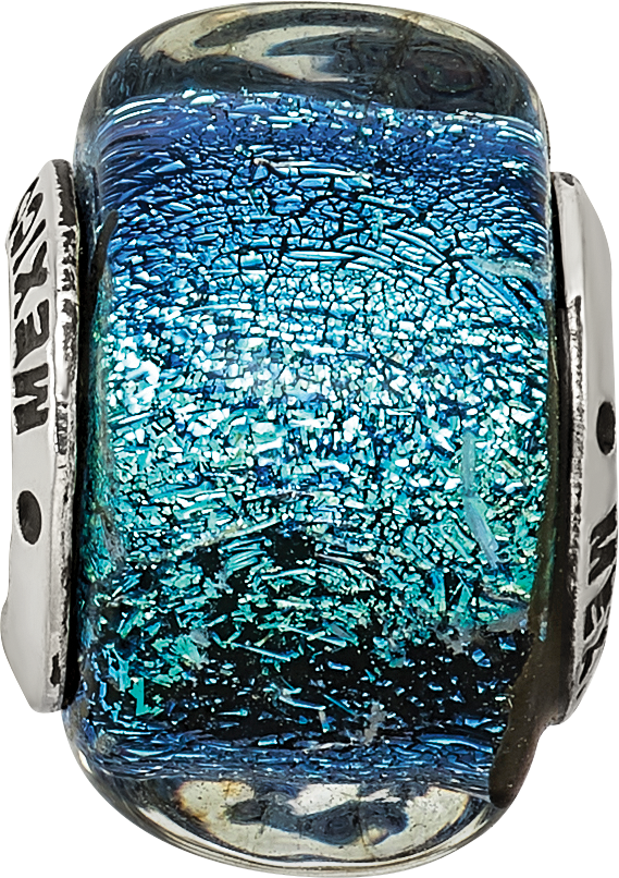 Sterling Silver 925 Antiqued Square Bead with Blue Dichroic Glass for Elegant Jewelry