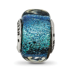 Sterling Silver Reflections Blue Dichroic Glass Square Bead