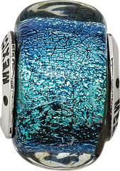 Sterling Silver Reflections Blue Dichroic Glass Square Bead
