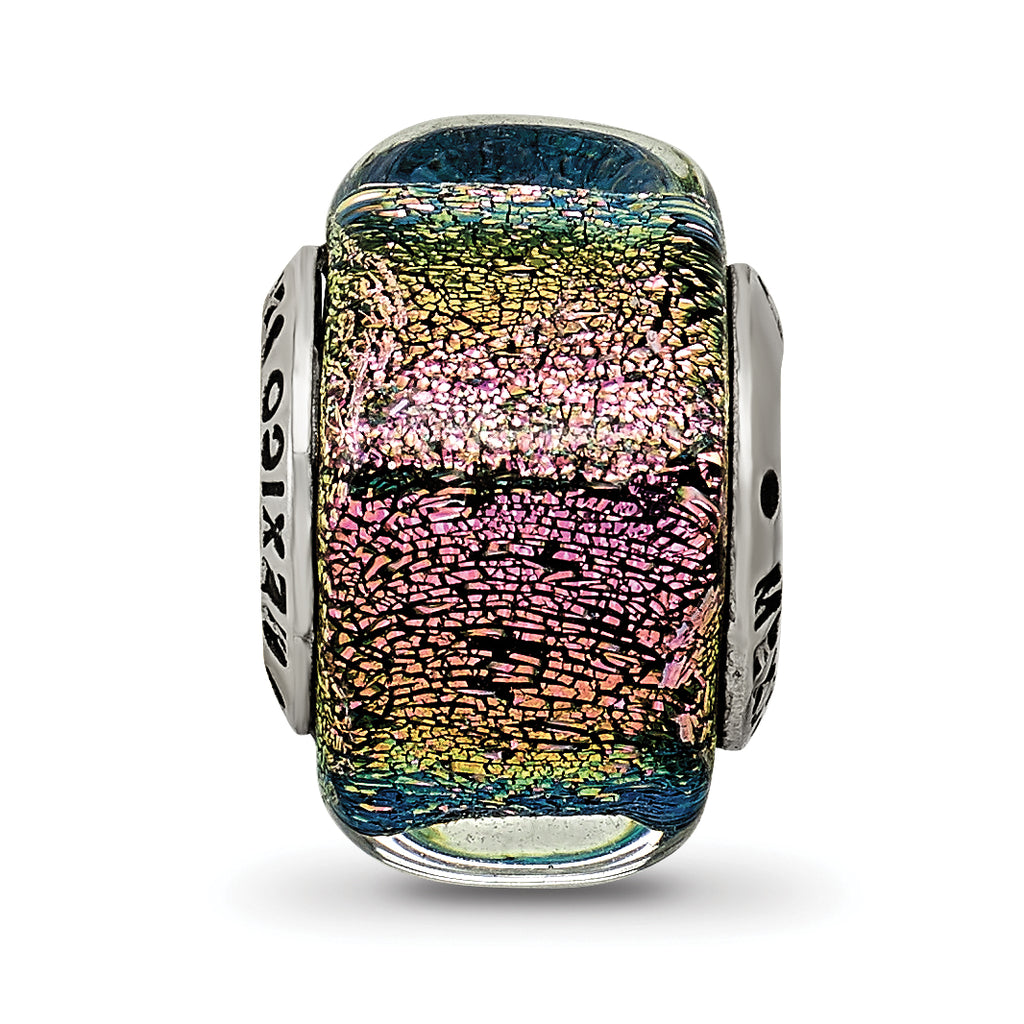 Sterling Silver 925 Purple Dichroic Glass Bead with Antiqued Finish