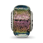 Sterling Silver 925 Purple Dichroic Glass Bead with Antiqued Finish