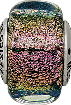 Sterling Silver 925 Purple Dichroic Glass Bead with Antiqued Finish