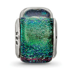 Sterling Silver 925 Green Dichroic Glass Triangle Bead Antiqued Finish Elegant Charm