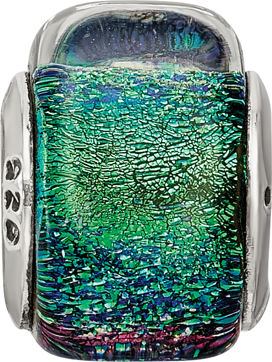 Sterling Silver 925 Green Dichroic Glass Triangle Bead Antiqued Finish Elegant Charm