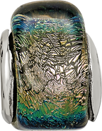 Sterling Silver Rainbow Dichroic Glass Bead with Antiqued Finish