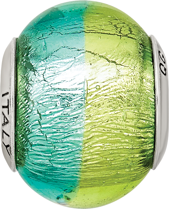 Italian Murano Glass Bead in Sterling Silver, Green & Blue