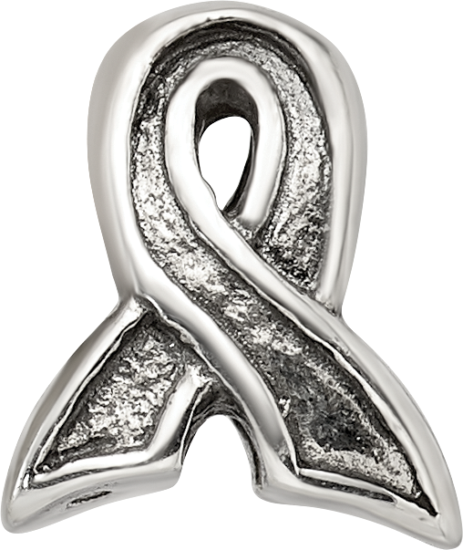 Sterling Silver 925 Awareness Ribbon Bead with Antiqued Finish and Solid Design