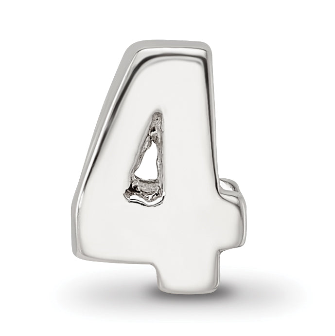 Sterling Silver 925 Number 4 Bead with Polished Finish, Solid & Elegant Design