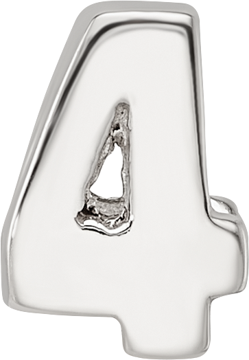 Sterling Silver 925 Number 4 Bead with Polished Finish, Solid & Elegant Design