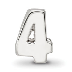 Sterling Silver 925 Number 4 Bead with Polished Finish, Solid & Elegant Design