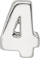 Sterling Silver 925 Number 4 Bead with Polished Finish, Solid & Elegant Design