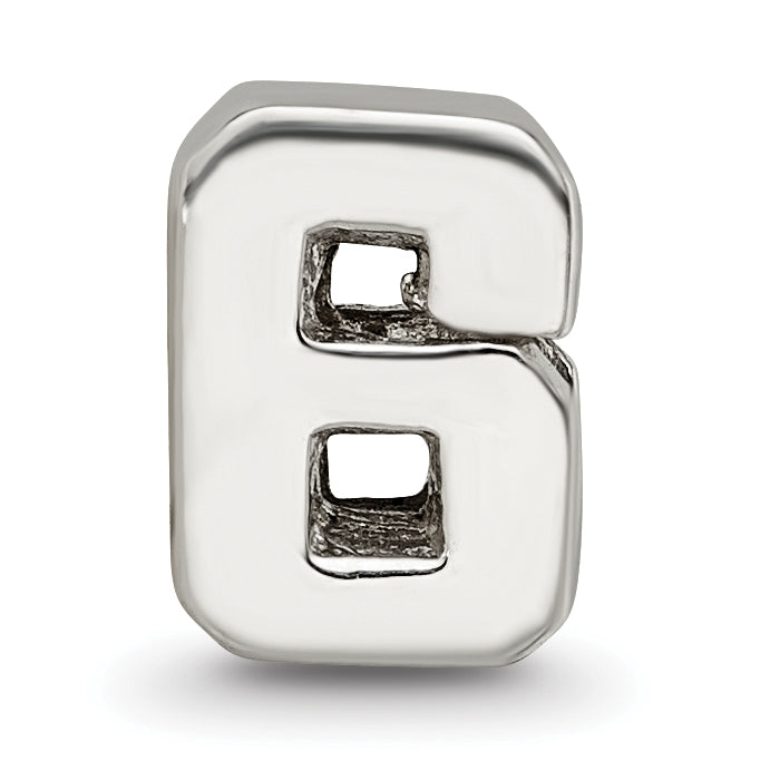 Sterling Silver Number 6 Bead with Polished Finish  Solid, Casted Design