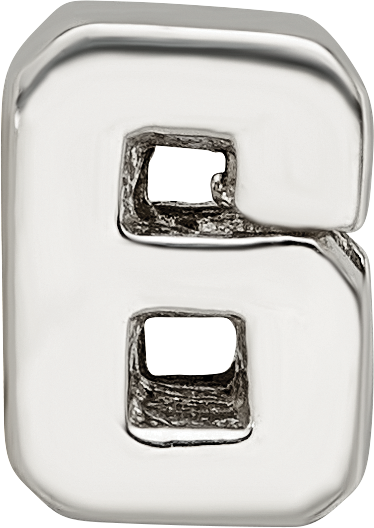 Sterling Silver Number 6 Bead with Polished Finish  Solid, Casted Design