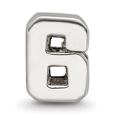 Sterling Silver Number 6 Bead with Polished Finish  Solid, Casted Design
