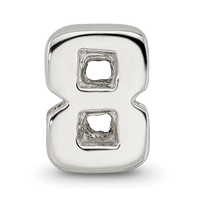 Sterling Silver 925 Number 8 Bead with Polished Finish Solid Design