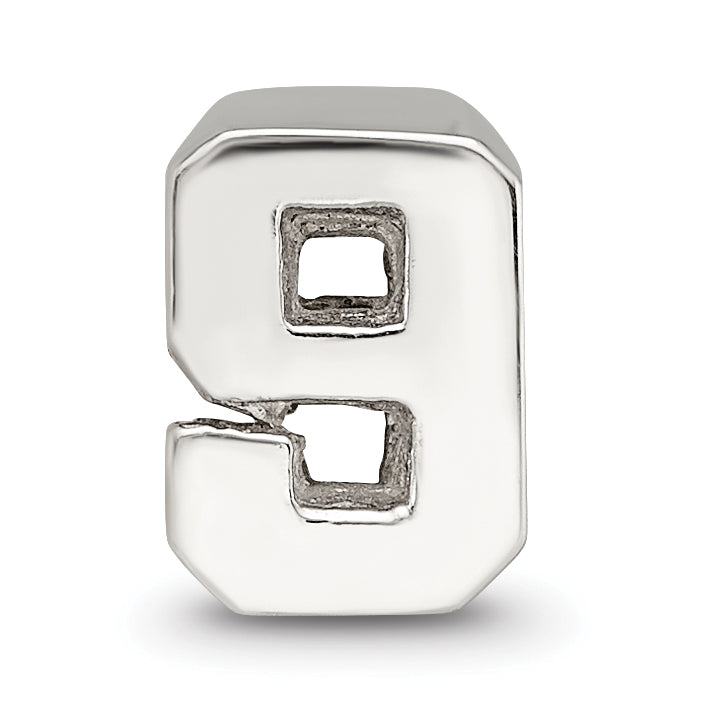 Sterling Silver 925 Number 9 Bead with Polished Solid Finish