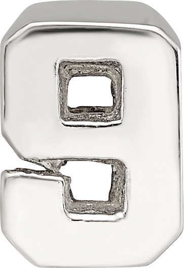 Sterling Silver 925 Number 9 Bead with Polished Solid Finish