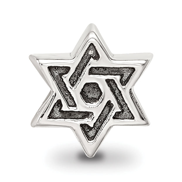 Sterling Silver 925 Kids Star of David Bead with Antiqued Finish Solid Cast Design
