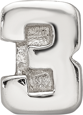 Sterling Silver 925 Polished Kids Bead with Number 3 Solid Design