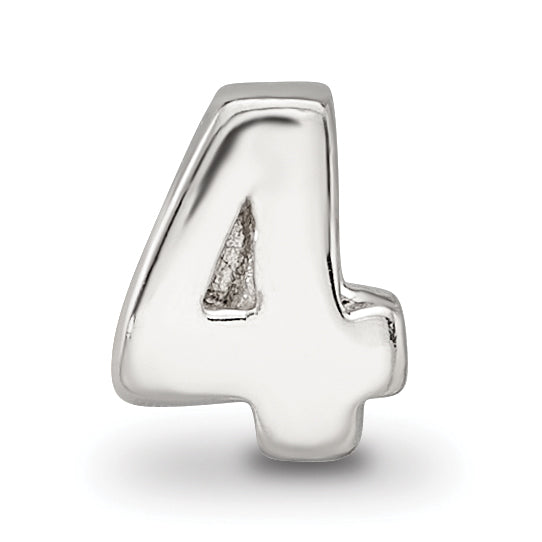 Sterling Silver 925 Kids Number 4 Bead Polished Solid Charm