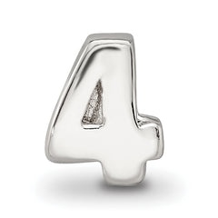 Sterling Silver 925 Kids Number 4 Bead Polished Solid Charm