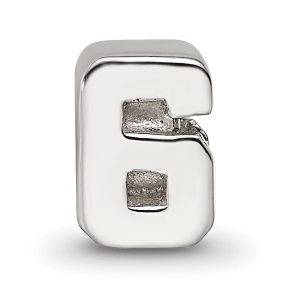 Sterling Silver 925 Kids Number 6 Bead with Polished Finish Solid Design