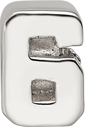 Sterling Silver 925 Kids Number 6 Bead with Polished Finish Solid Design