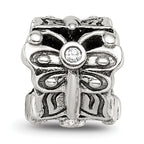 Sterling Silver 925 Butterfly Bead with CZ Accent Antiqued Finish