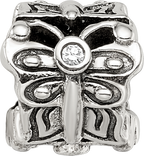 Sterling Silver 925 Butterfly Bead with CZ Accent Antiqued Finish