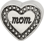 Sterling Silver 925 Antiqued Mom Heart Bead Solid Casted for Charm Bracelets