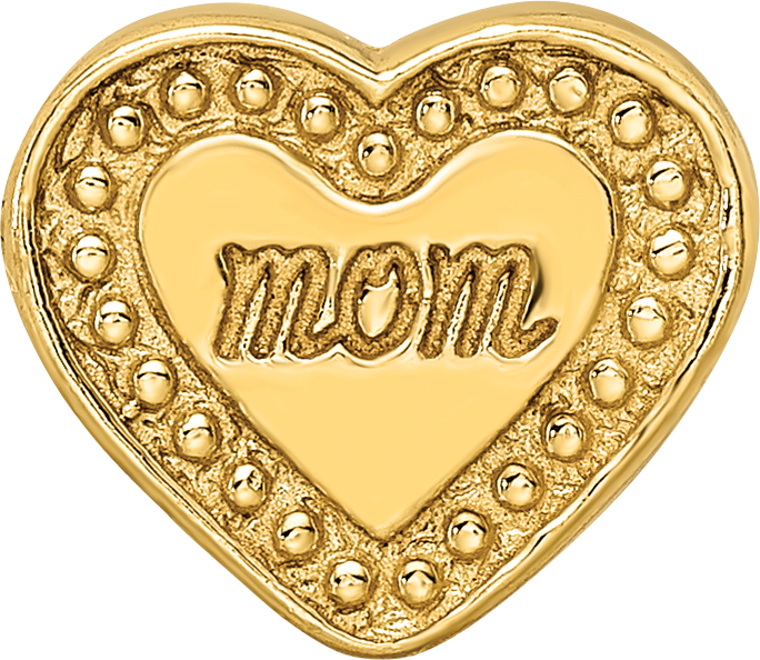 Sterling Silver 925 Gold-Plated Mom Heart Bead with Polished Finish