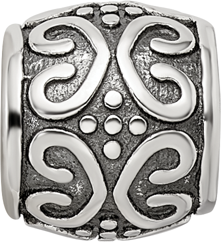 Sterling Silver 925 Antiqued Bali Bead with Scroll and Dots Design