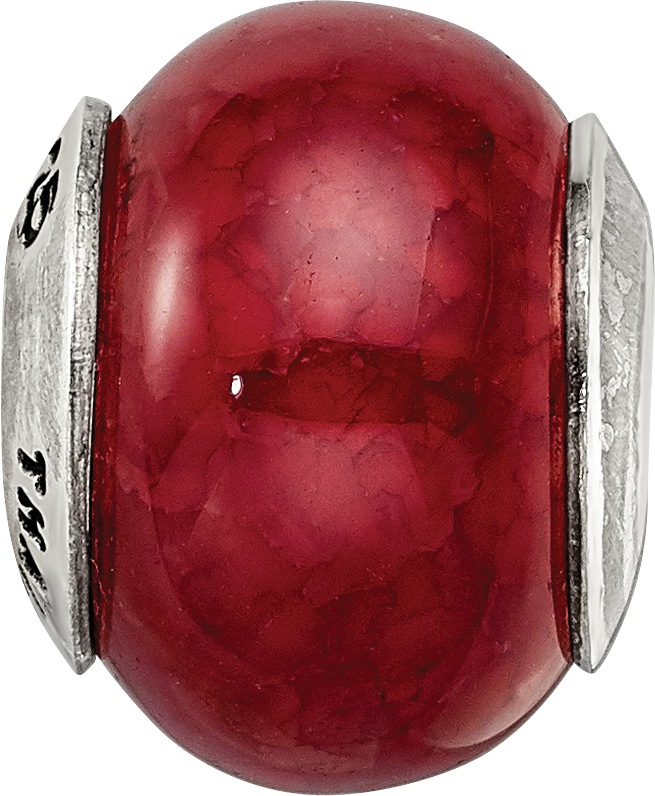 Sophia Jewelers Polished 925 Sterling Silver Agate Bead with Fuschia Cracked Stone