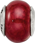 Sophia Jewelers Polished 925 Sterling Silver Agate Bead with Fuschia Cracked Stone