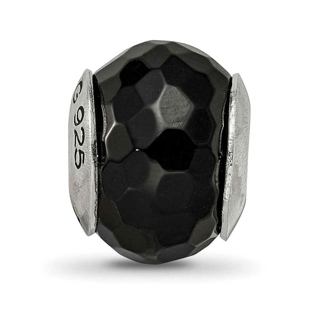 Sterling Silver 925 Polished Black Agate Bead Elegant Earth-Inspired Design