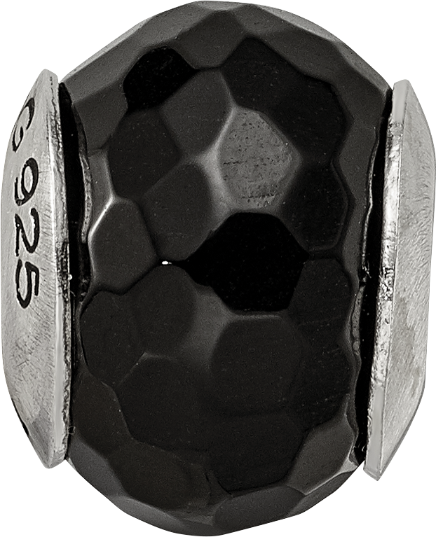 Sterling Silver 925 Polished Black Agate Bead Elegant Earth-Inspired Design