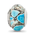 Sterling Silver 925 Blue Mosaic Magnesite Bead with Polished Finish